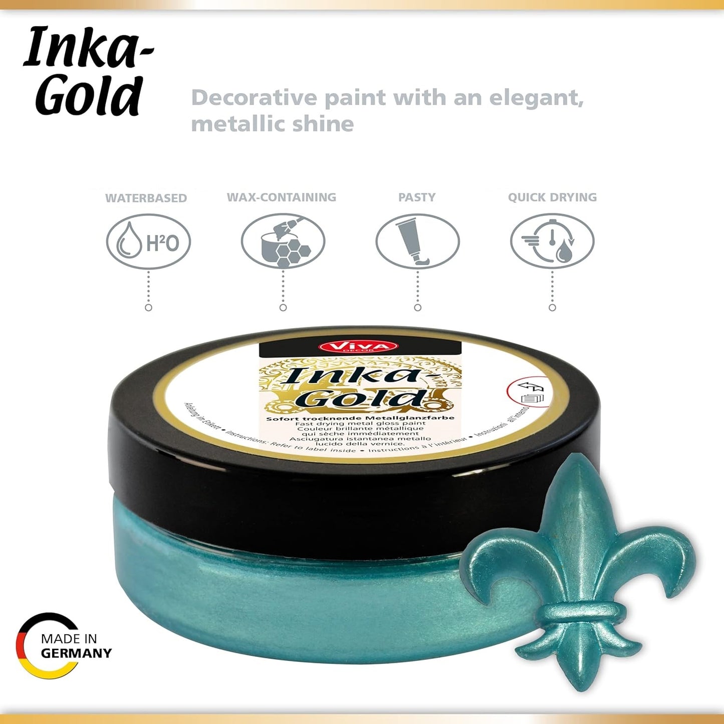 Viva Decor Inka Gold Gilding Wax2.2 oz - Easily Applicable, Wax-Based Metallic Polishing Paste. Quick-Drying Metal Shine, High Gloss Effects for DIY