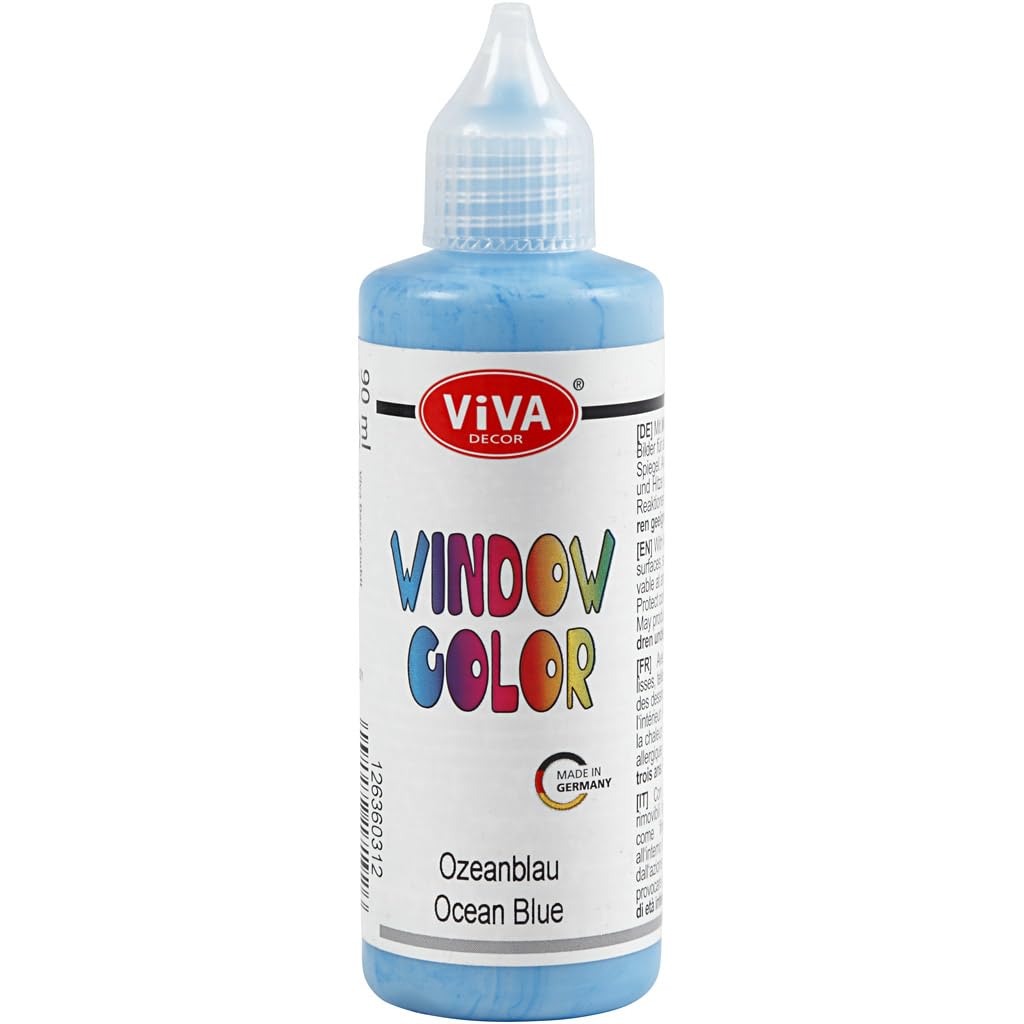 Viva Decor® Window Colour (Ocean Blue, 90 ml) Window Paints for Removable Pictures and Stickers for Decoration, Mirrors, Tiles, Vases and Windows - Made in Germany
