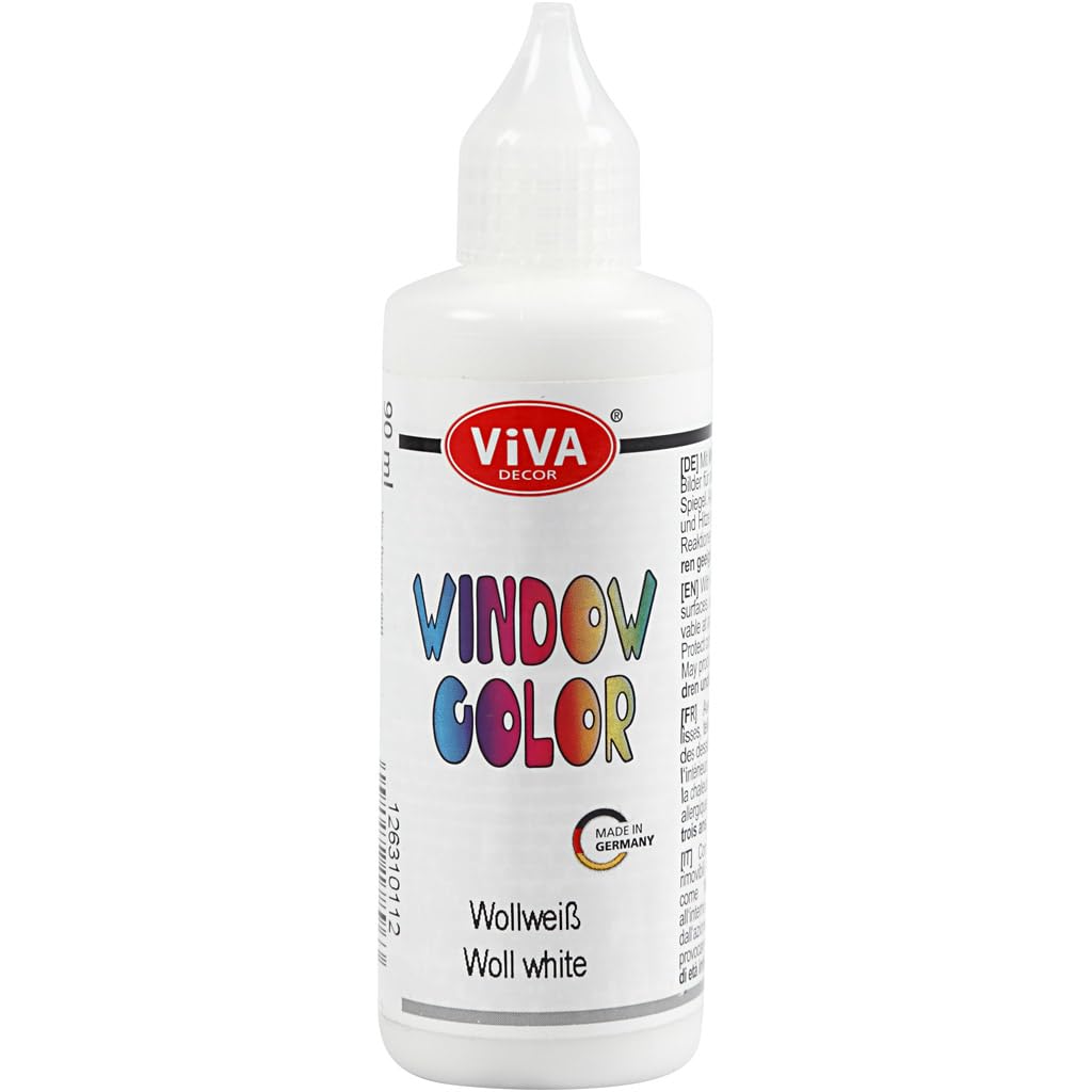 Viva Decor® Window Colour (Wool White White, 90 ml) Window Paints for Removable Pictures and Stickers for Decoration, Mirrors, Tiles, Vases and Windows - Made in Germany