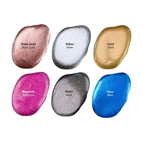 Viva Decor Metallic Acrylic Paint Set (Silver, Gold, Rose Gold, Blue, Magenta, Steel, 6 x 120 ml) - Metallic Effect for Acrylic Pouring, Artistic Projects