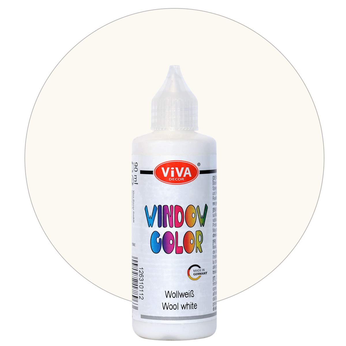 Viva Decor® Window Colour (Wool White White, 90 ml) Window Paints for Removable Pictures and Stickers for Decoration, Mirrors, Tiles, Vases and Windows - Made in Germany