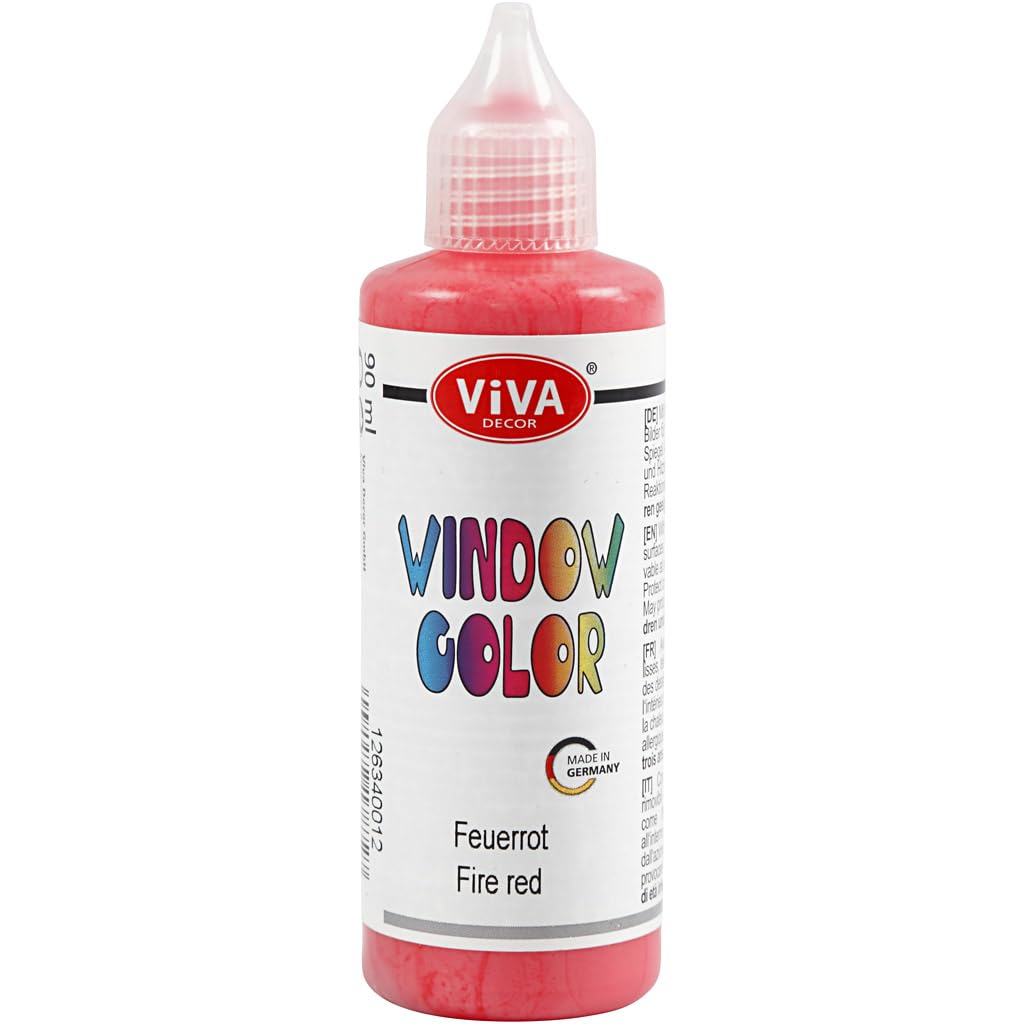 Viva Decor® Window Colour (Fire Red, 90 ml) Window Paint for Removable Pictures and Stickers for Decoration, Mirrors, Tiles, Vases and Windows - Made in Germany