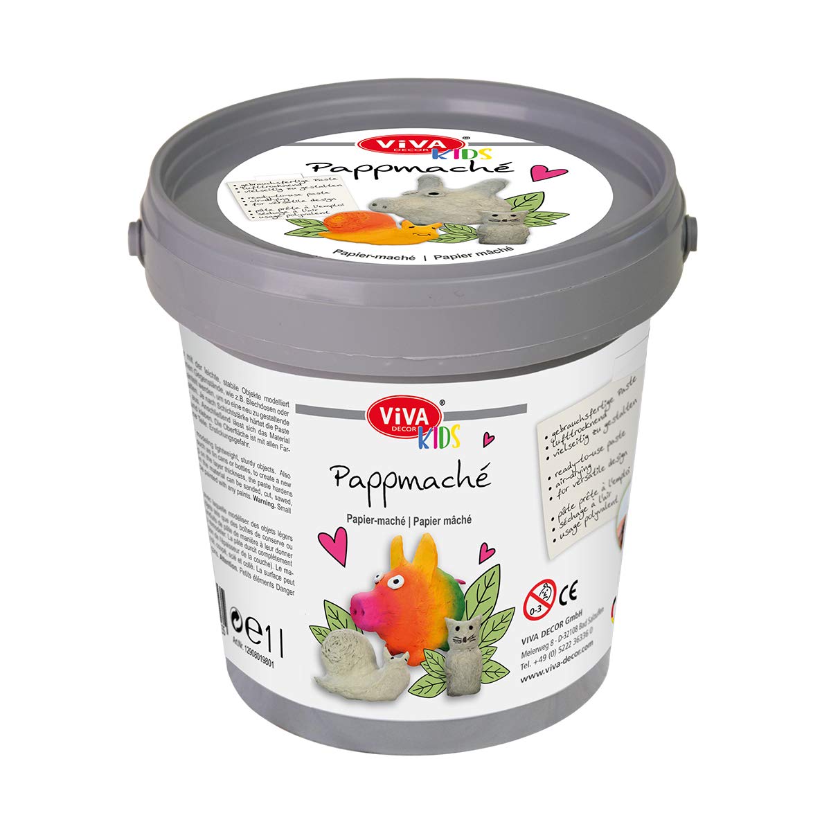 Viva Decor Kids Papier-Mache Children's Bucket, 1 kg, Ready to Use, No Touching, Papier Mache for Crafts for Nursery, School, Therapy and Home - Made in Germany