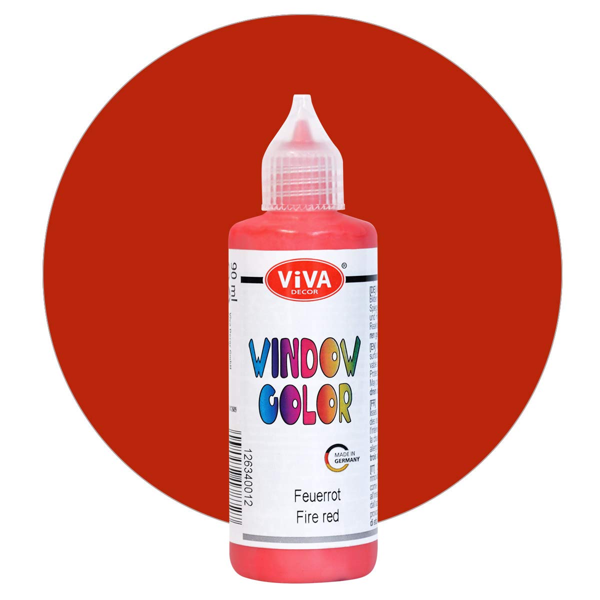 Viva Decor® Window Colour (Fire Red, 90 ml) Window Paint for Removable Pictures and Stickers for Decoration, Mirrors, Tiles, Vases and Windows - Made in Germany