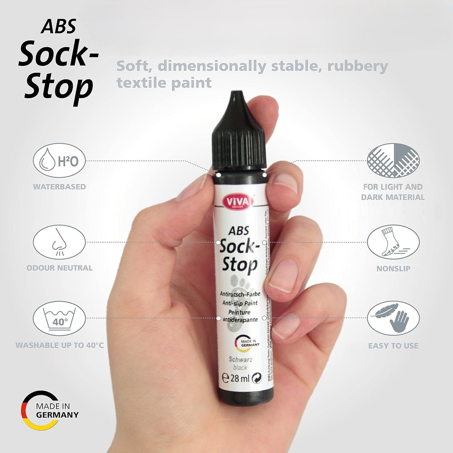 Viva Decor Sock Stop 4 x 28 ml Set - Non-Slip Solution for Socks - Black, White, Pearl Grey, Transparent