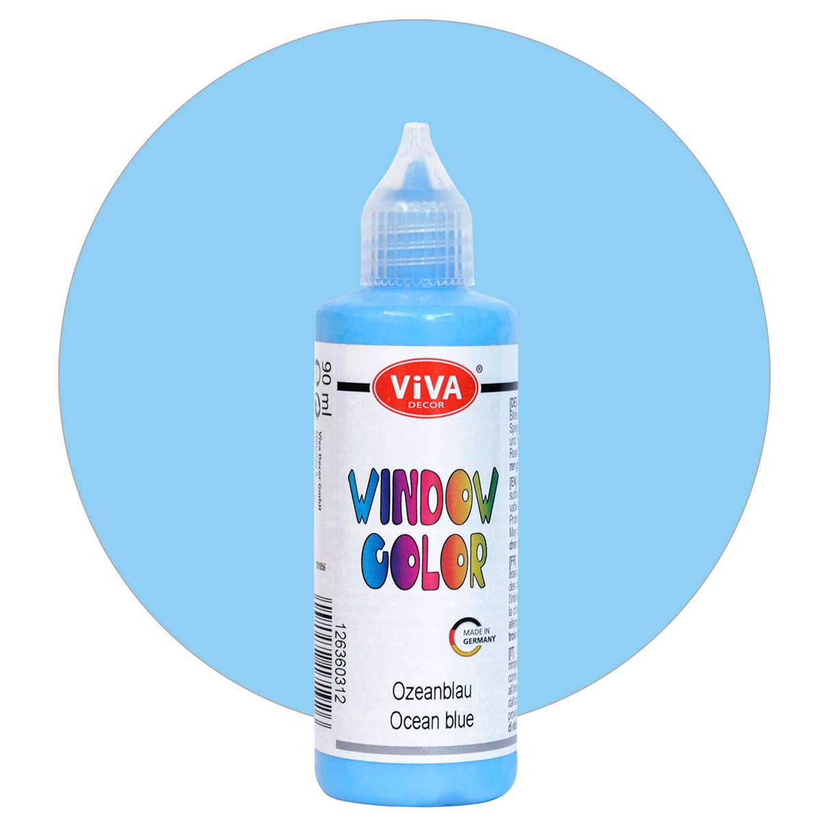 Viva Decor® Window Colour (Ocean Blue, 90 ml) Window Paints for Removable Pictures and Stickers for Decoration, Mirrors, Tiles, Vases and Windows - Made in Germany