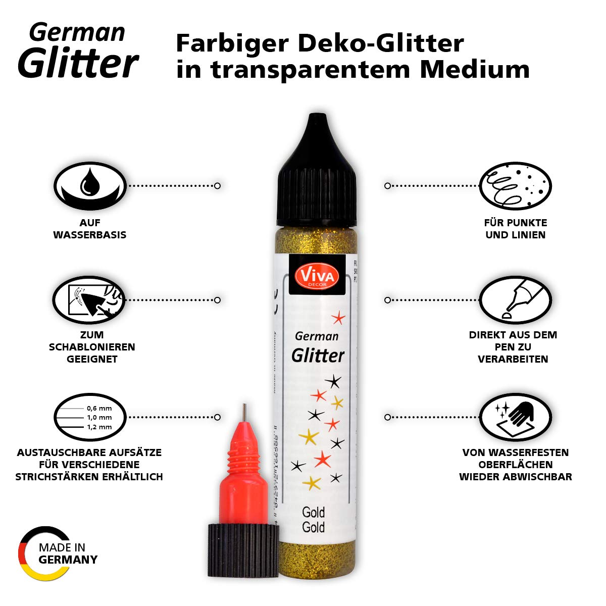 Viva Decor German Glitter, Synthetic Material, Green, 12 x 2.1 x 2.1 cm