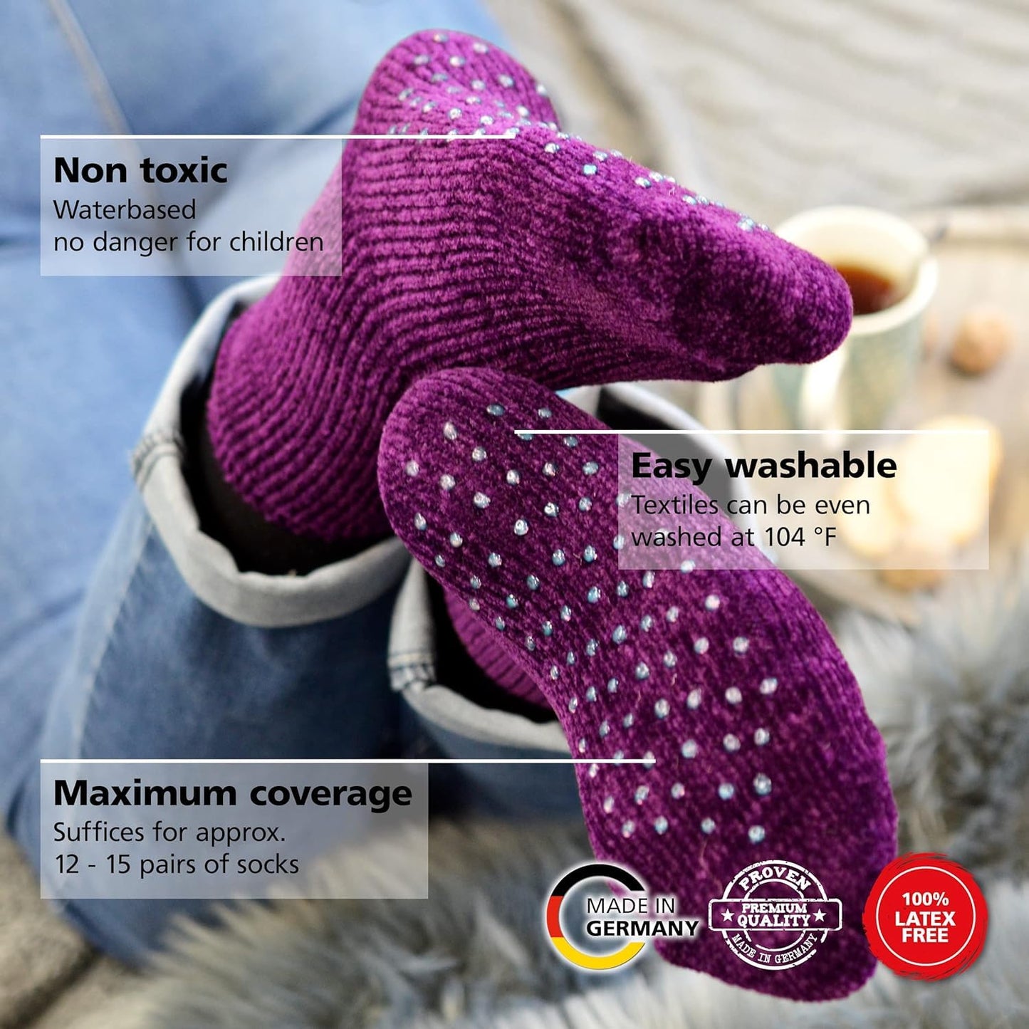 Viva Decor Sock Stop 4 x 28 ml Set - Non-Slip Solution for Socks - Black, White, Pearl Grey, Transparent