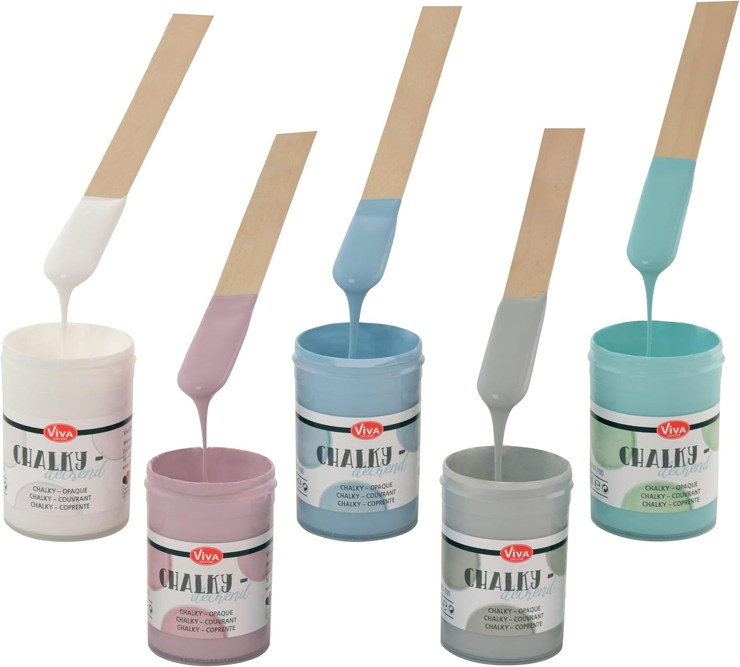 Viva Decor Chalk Paint for Furniture - Set of 5 (Pastel: White, Pink, Blue, Green, Grey, 5x3,38 fl oz) Painting DIY, Cabinets, Glass, Multi-Surface Craft Paint, Non-Toxic, All-in-One, Made in Germany