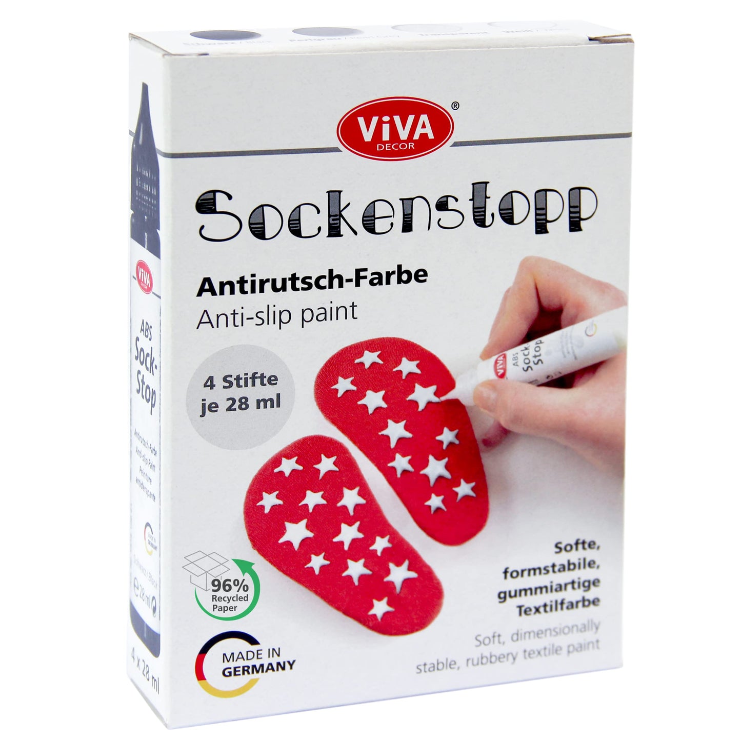 Viva Decor Sock Stop 4 x 28 ml Set - Non-Slip Solution for Socks - Black, White, Pearl Grey, Transparent