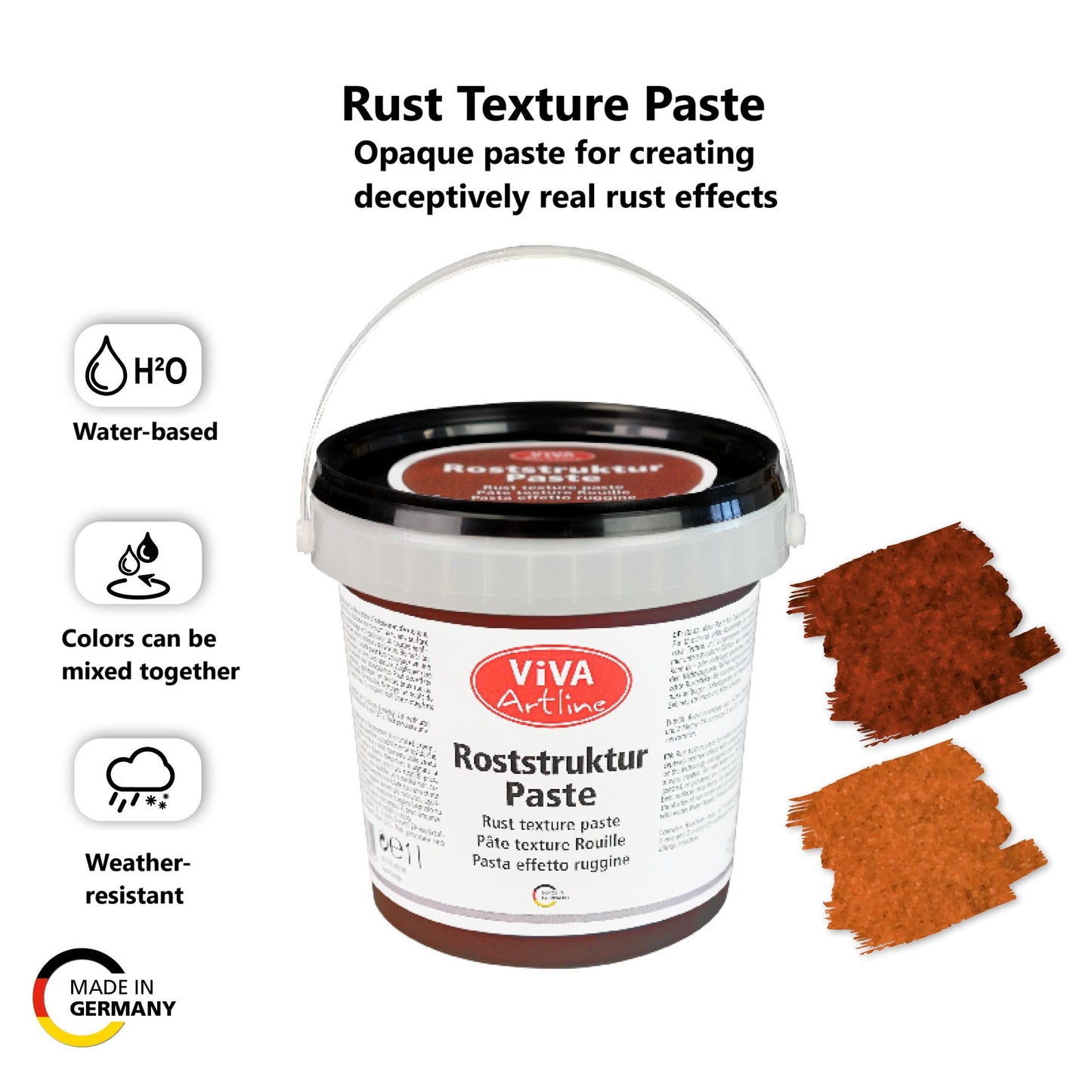 Viva Decor Artline Rust Structure Paste (Colour Rust Brown, 1 Litre) Structure Paste Rust Effect for Mixed Media Artists for Painting - Application with Brush, Spatula or Sponge on Canvas