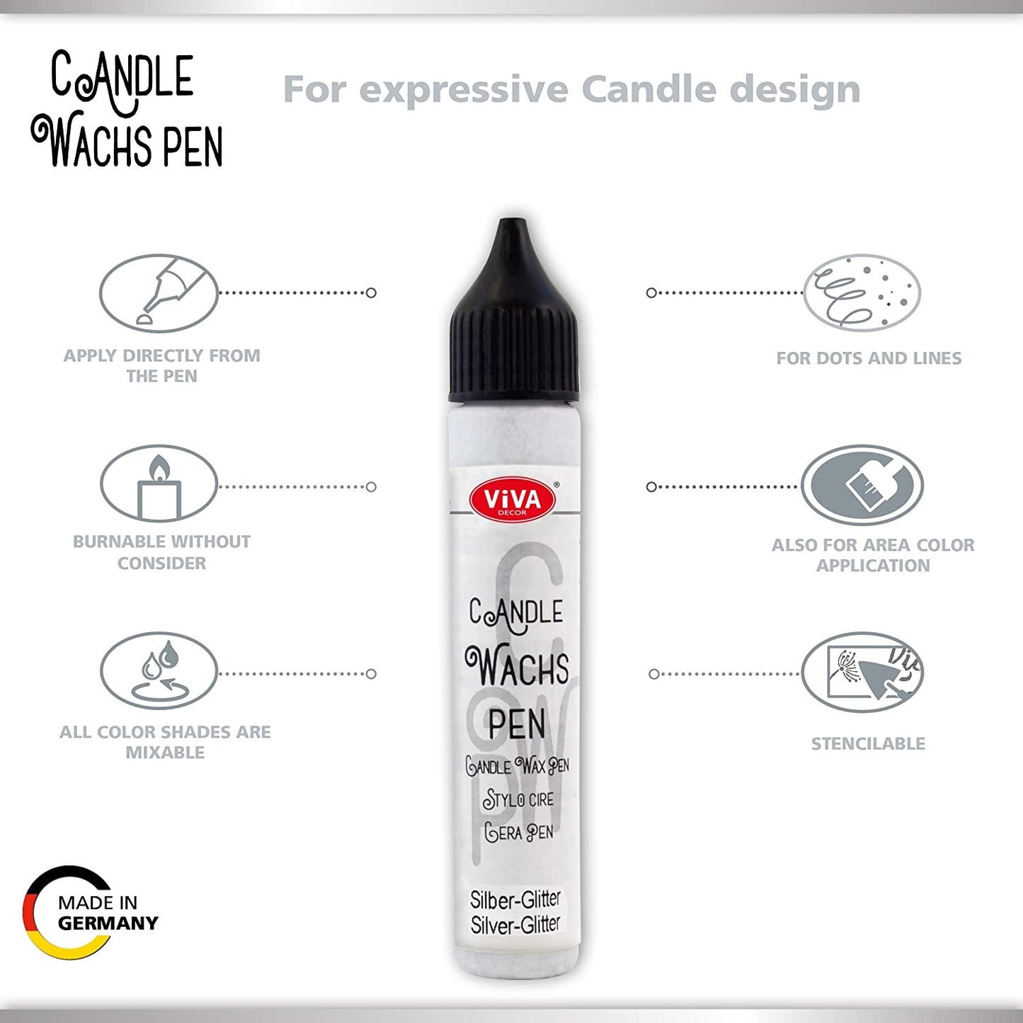 Viva Decor Candle Pen 4 x 0,95 Fl oz -Silver & Gold Set - Wax Paint for Candles | Candle Wax Pen for Custom Designs | Safe Candle Paint | for Decorating Candles | for Special Occasions | DIY Projects