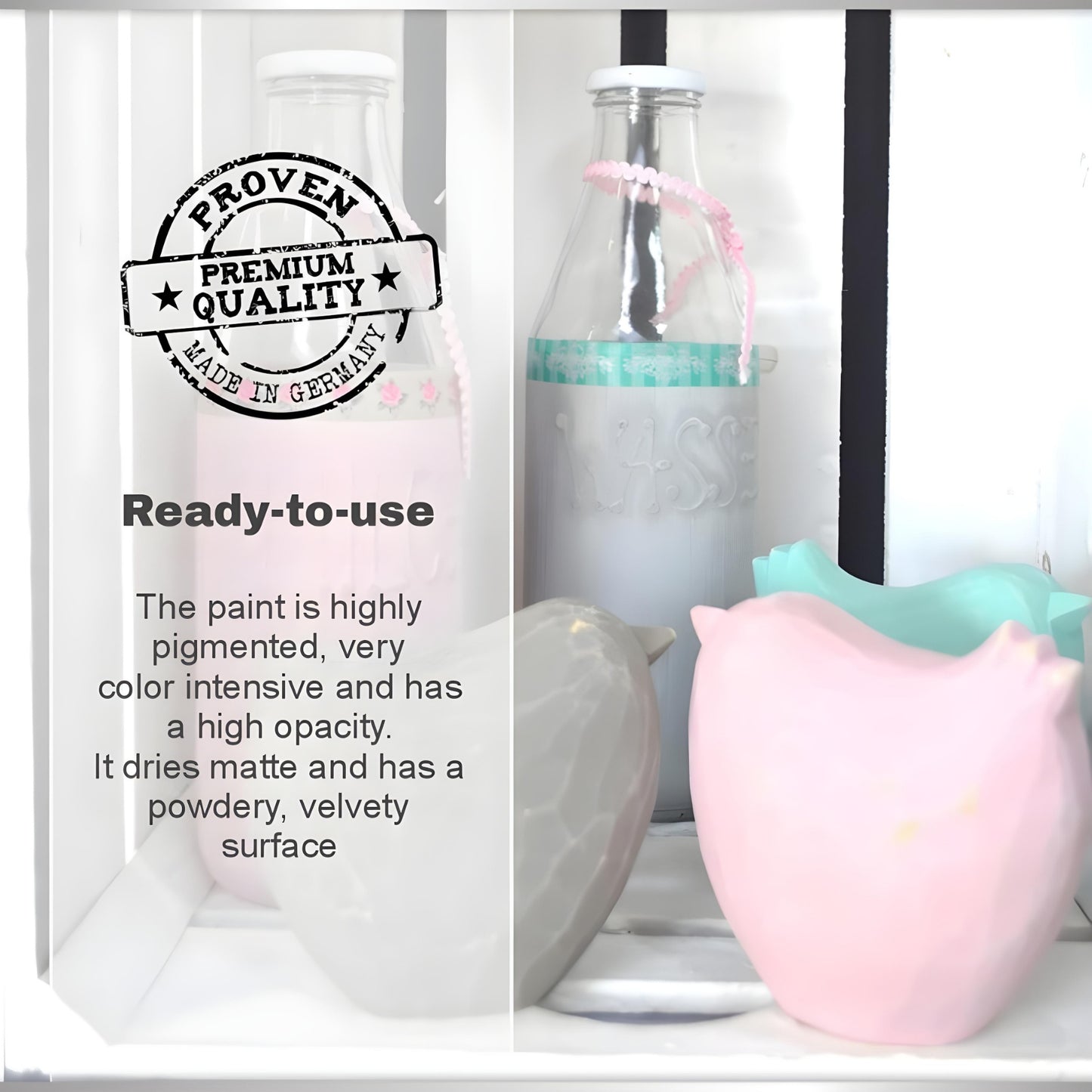Viva Decor Chalk Paint for Furniture - Set of 5 (Pastel: White, Pink, Blue, Green, Grey, 5x3,38 fl oz) Painting DIY, Cabinets, Glass, Multi-Surface Craft Paint, Non-Toxic, All-in-One, Made in Germany