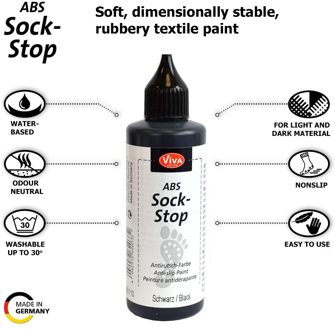 ABS Sock Stop non slip Liquid 2,77 fl oz,ABS anti skid fabric - liquid anti-slip for socks, mats, yoga -Viva Decor - Made In Germany