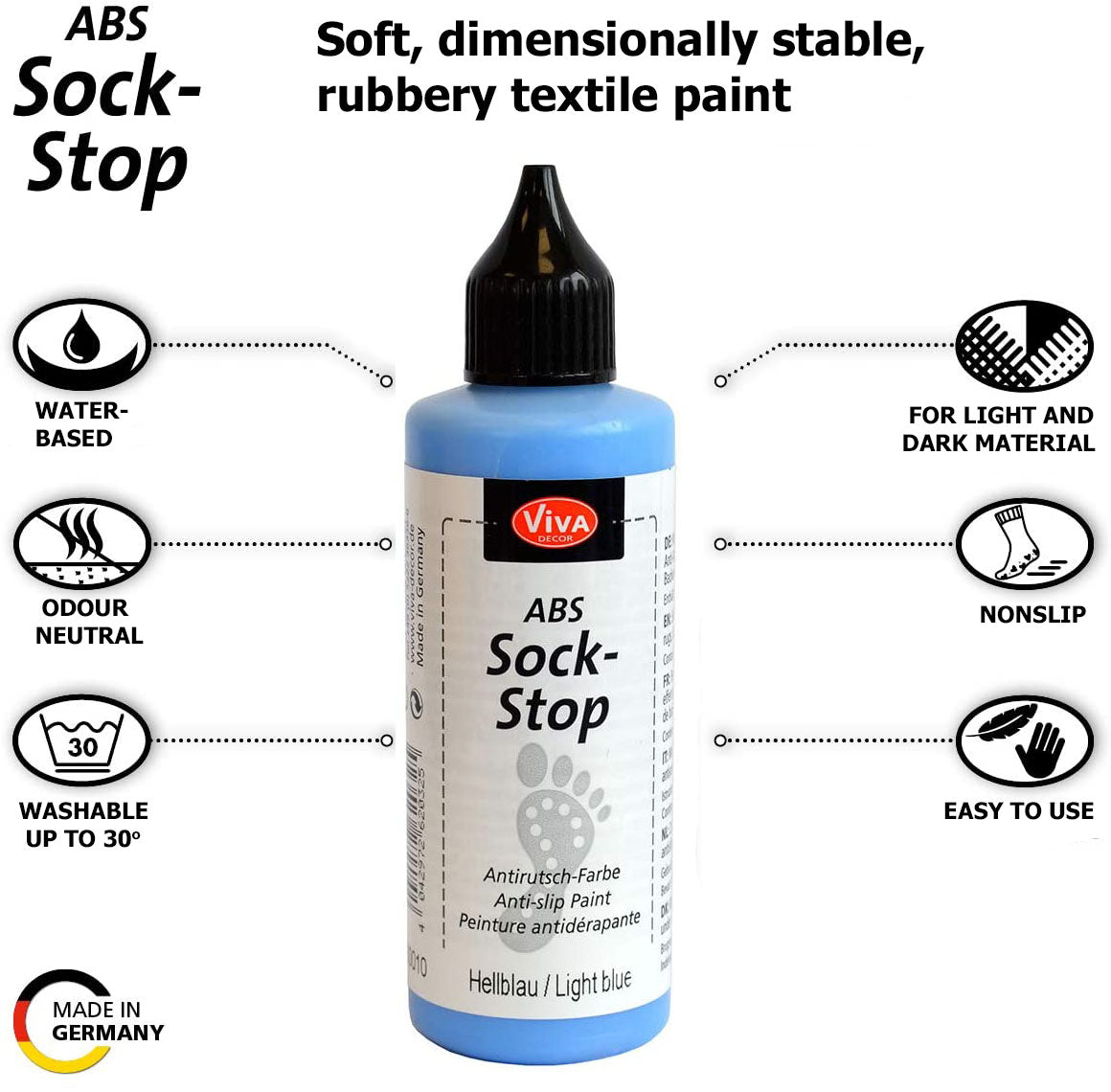 ABS Sock Stop non slip Liquid 2,77 fl oz,ABS anti skid fabric - liquid anti-slip for socks, mats, yoga -Viva Decor - Made In Germany
