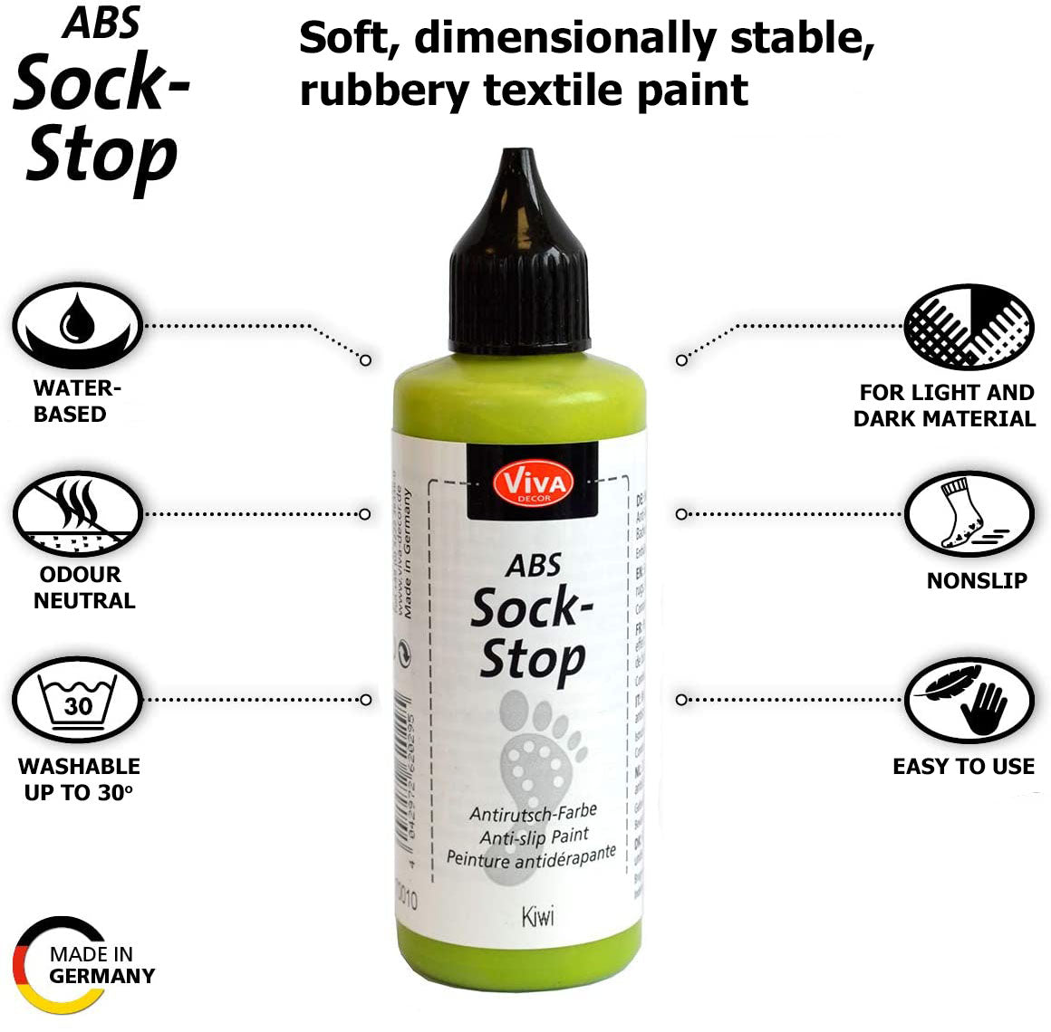 ABS Sock Stop non slip Liquid 2,77 fl oz,ABS anti skid fabric - liquid anti-slip for socks, mats, yoga -Viva Decor - Made In Germany