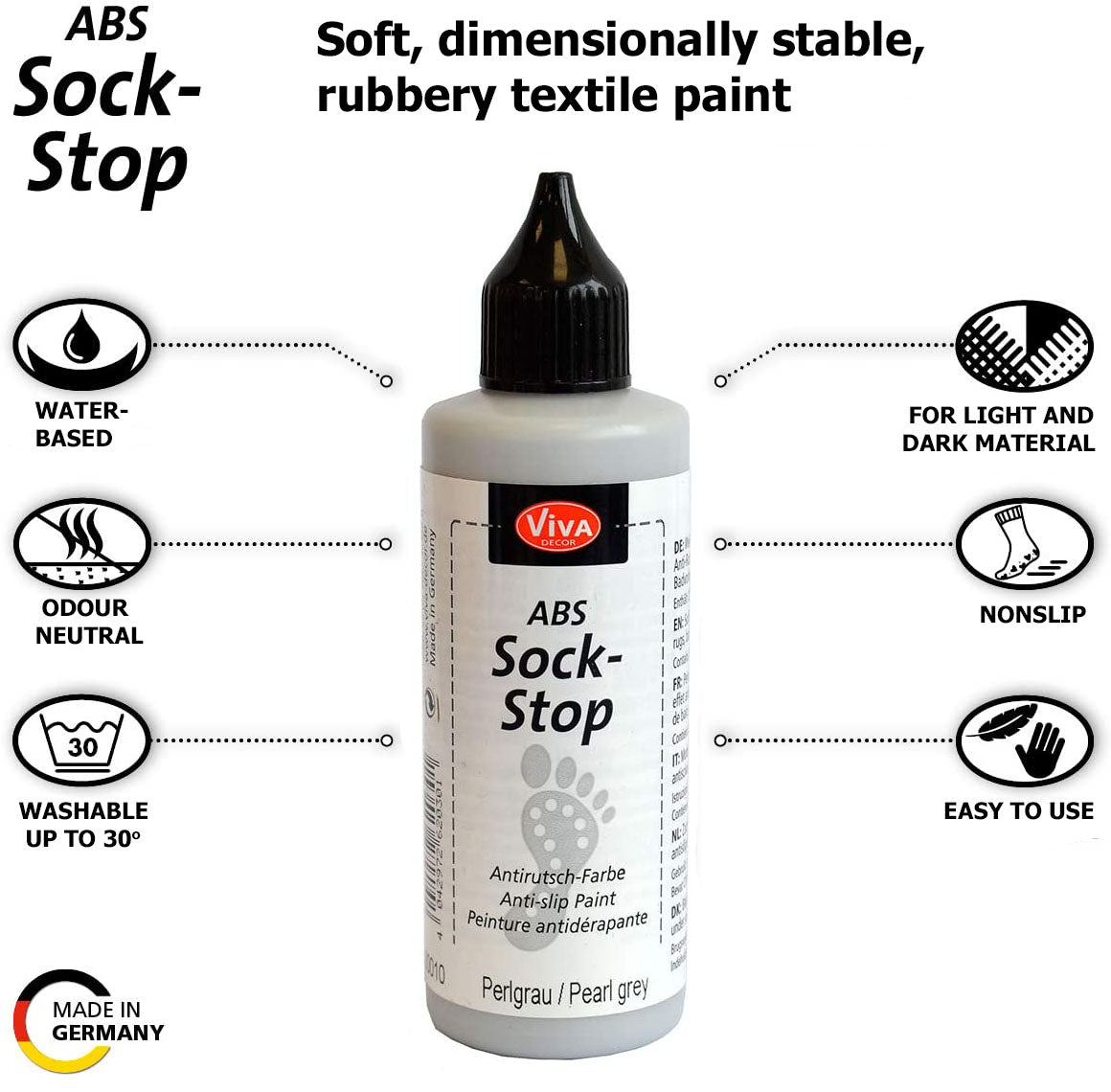 ABS Sock Stop non slip Liquid 2,77 fl oz,ABS anti skid fabric - liquid anti-slip for socks, mats, yoga -Viva Decor - Made In Germany