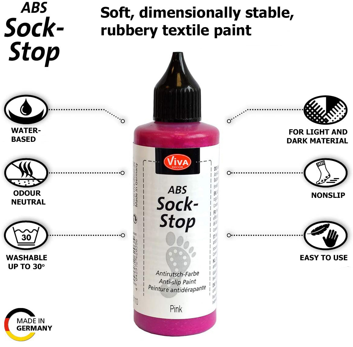 ABS Sock Stop non slip Liquid 2,77 fl oz,ABS anti skid fabric - liquid anti-slip for socks, mats, yoga -Viva Decor - Made In Germany