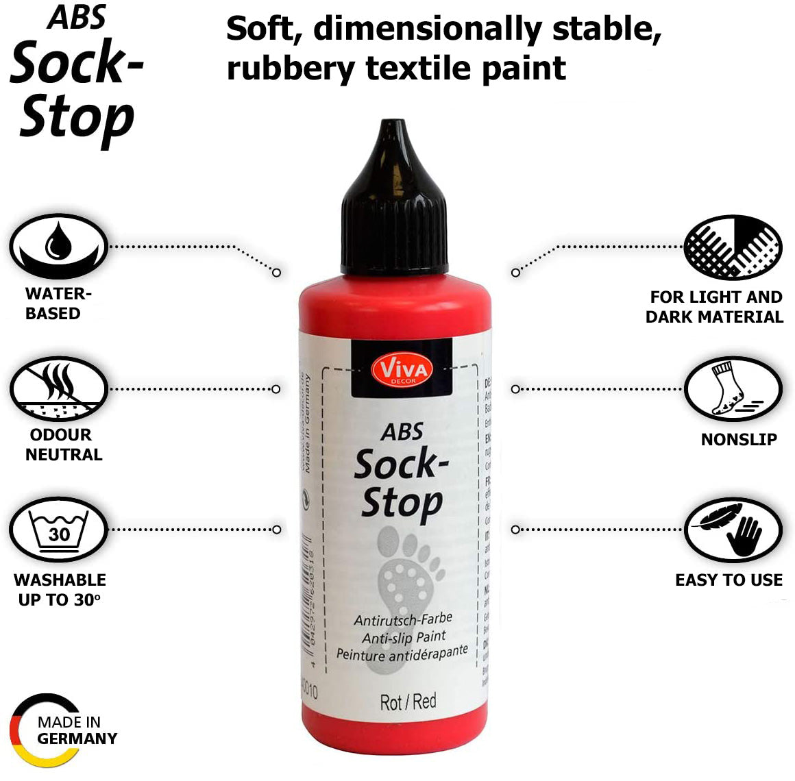 ABS Sock Stop non slip Liquid 2,77 fl oz,ABS anti skid fabric - liquid anti-slip for socks, mats, yoga -Viva Decor - Made In Germany