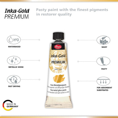 Viva Decor Inka Gold Premium 1.41 oz. Gilding Wax and Metallic Finish for Shiny Effects on Wood, Canvas, Clay, Concrete, Fast Drying, Ideal for Antique Patina Effects and DIY Projects