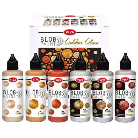 Viva Decor® Blob Paint Set (Golden Glow, 6x3,04 Fl oz) ready-to-use blob painting colors - craft acrylic paint set - dot painting supplies - dotting paint set for canvas or mandala - Made In Germany