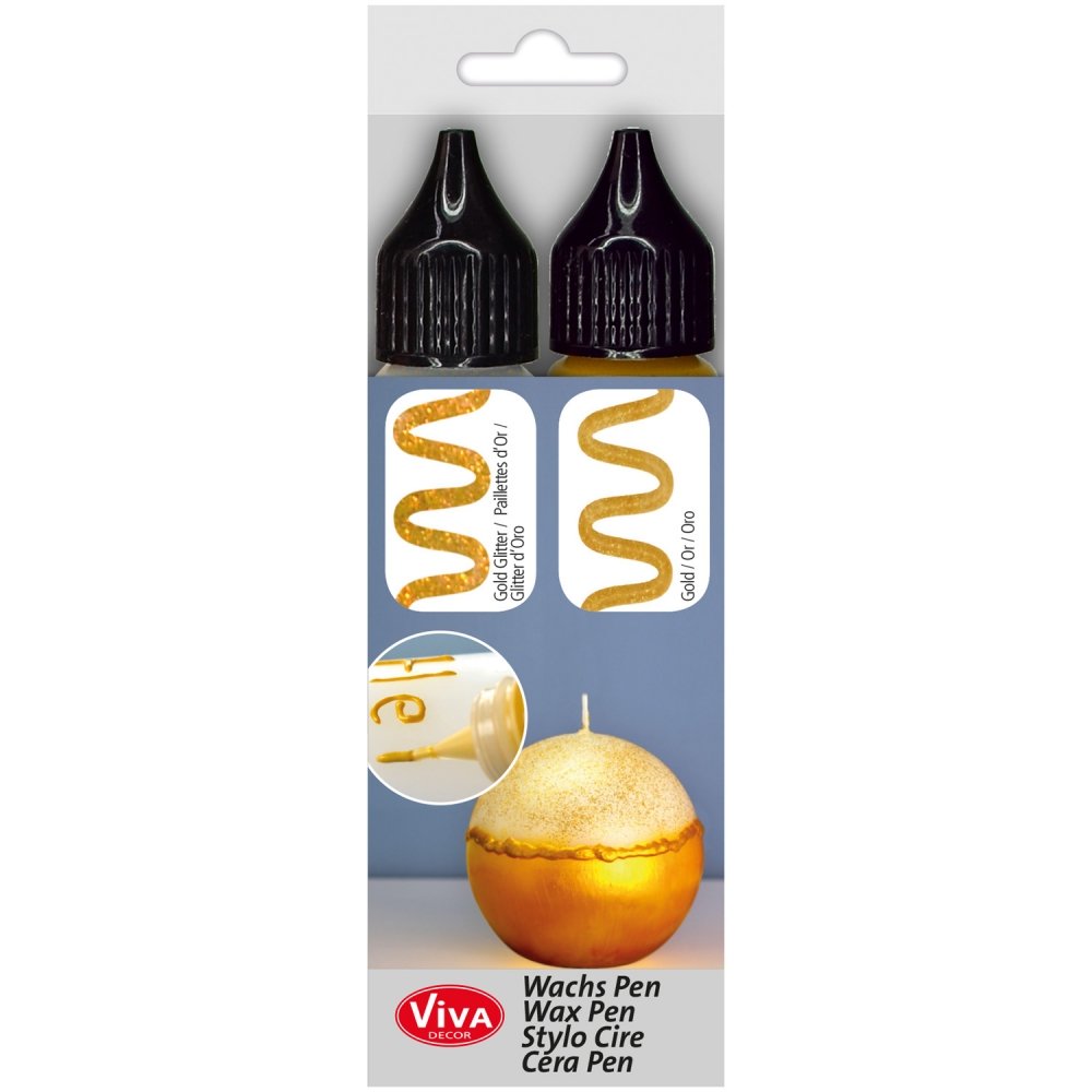 Viva Decor Candle Pen 2 x 0,95 Fl oz -Gold & Glitter Set - Wax Paint for Candles | Candle Wax Pen for Custom Designs | Safe Candle Paint | for Decorating Candles | for Special Occasions | DIY Projects