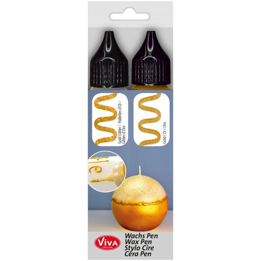 Viva Decor Candle Pen 2 x 0,95 Fl oz -Gold & Glitter Set - Wax Paint for Candles | Candle Wax Pen for Custom Designs | Safe Candle Paint | for Decorating Candles | for Special Occasions | DIY Projects