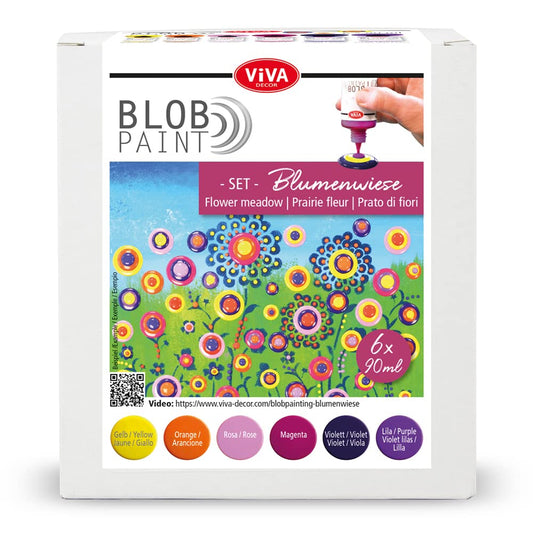 Viva Decor® Blob Paint Set (Flower Field, 6x3,04 Fl oz) ready-to-use blob painting colors - craft acrylic paint set - dot painting supplies - dotting paint set for canvas or mandala - Made In Germany