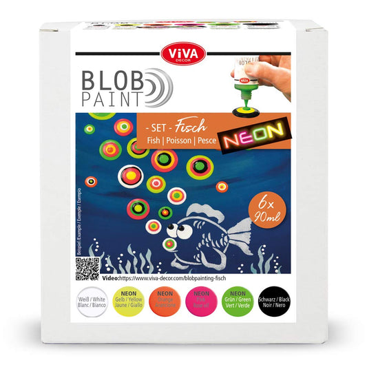 Viva Decor® Blob Paint Set (Fish, 6x3,04 Fl oz) ready-to-use blob painting colors - craft acrylic paint set - dot painting supplies - dotting paint set for canvas or mandala - Made In Germany