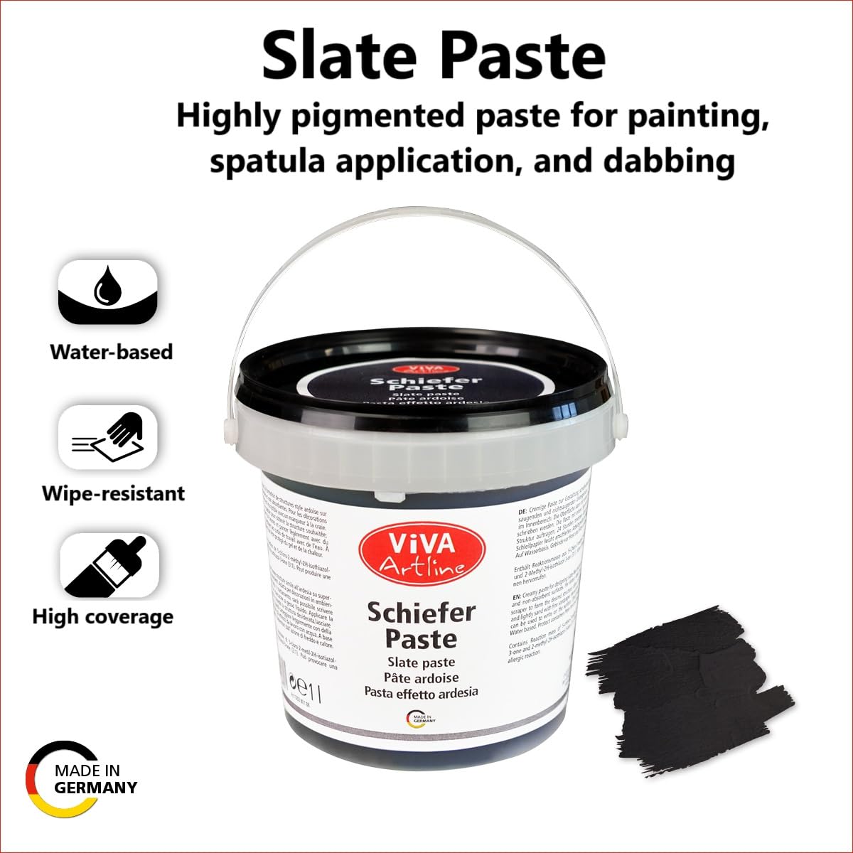 Viva Decor Artline Slate Paste (Colour Black, 1 L) Structural Paste Acrylic Based for Mixed Media Artists - Acrylic Paint with Stone Look for Canvas, Decoration and Sculpture - Made in Germany