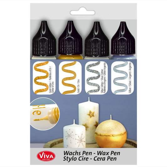 Viva Decor Candle Pen 4 x 0,95 Fl oz -Silver & Gold Set - Wax Paint for Candles | Candle Wax Pen for Custom Designs | Safe Candle Paint | for Decorating Candles | for Special Occasions | DIY Projects