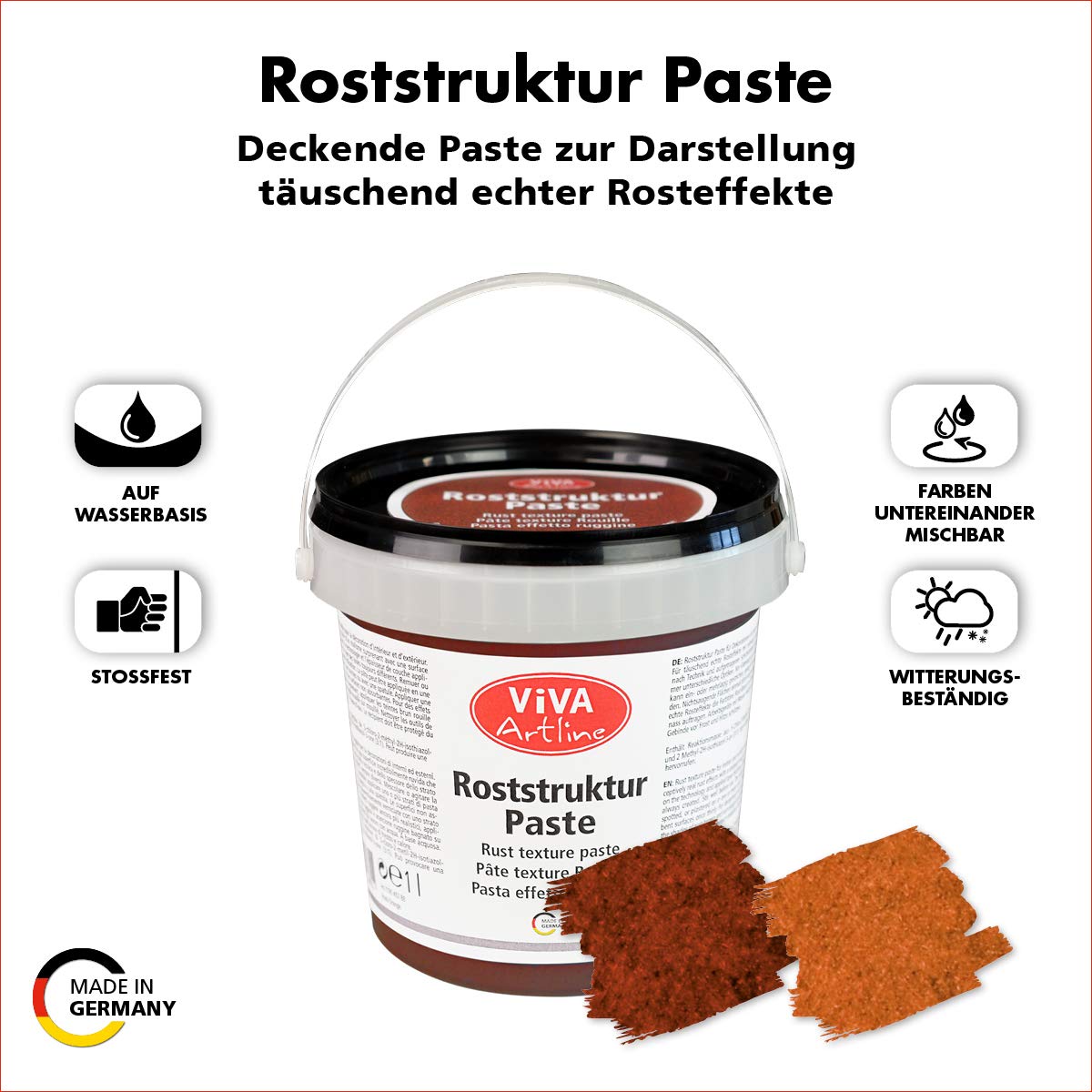 Viva Decor Artline Rust Structure Paste (Colour Rust Brown, 1 Litre) Structure Paste Rust Effect for Mixed Media Artists for Painting - Application with Brush, Spatula or Sponge on Canvas