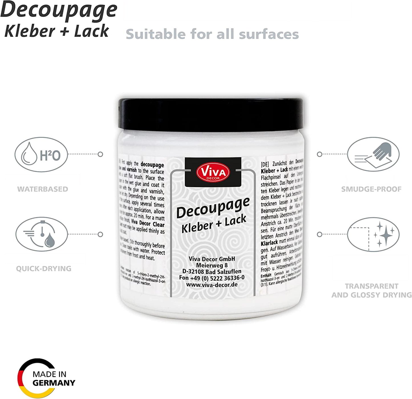 Viva Decor Decoupage Glue & Varnish 8.45oz-Clear, 8.45 oz, 8 Fl Oz